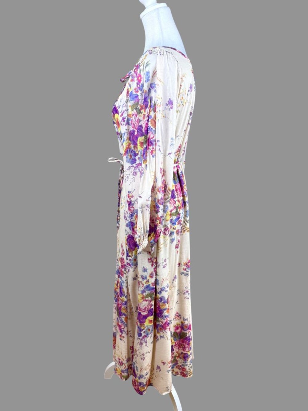 Auguste Maxi Dress Cotton Blend Floral Cottagecore Romantic Beige Multi (M) - Picture 4 of 10